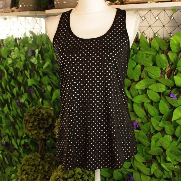 Lily White Stretchy Women’s Small Silver Flat Studded Black Tank - Picture 1 of 7